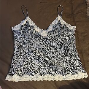 Central Park West Lace Trimmed Black and White Camisole